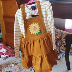 Fall Long Sleeve with Sunflower Pinafore Dress